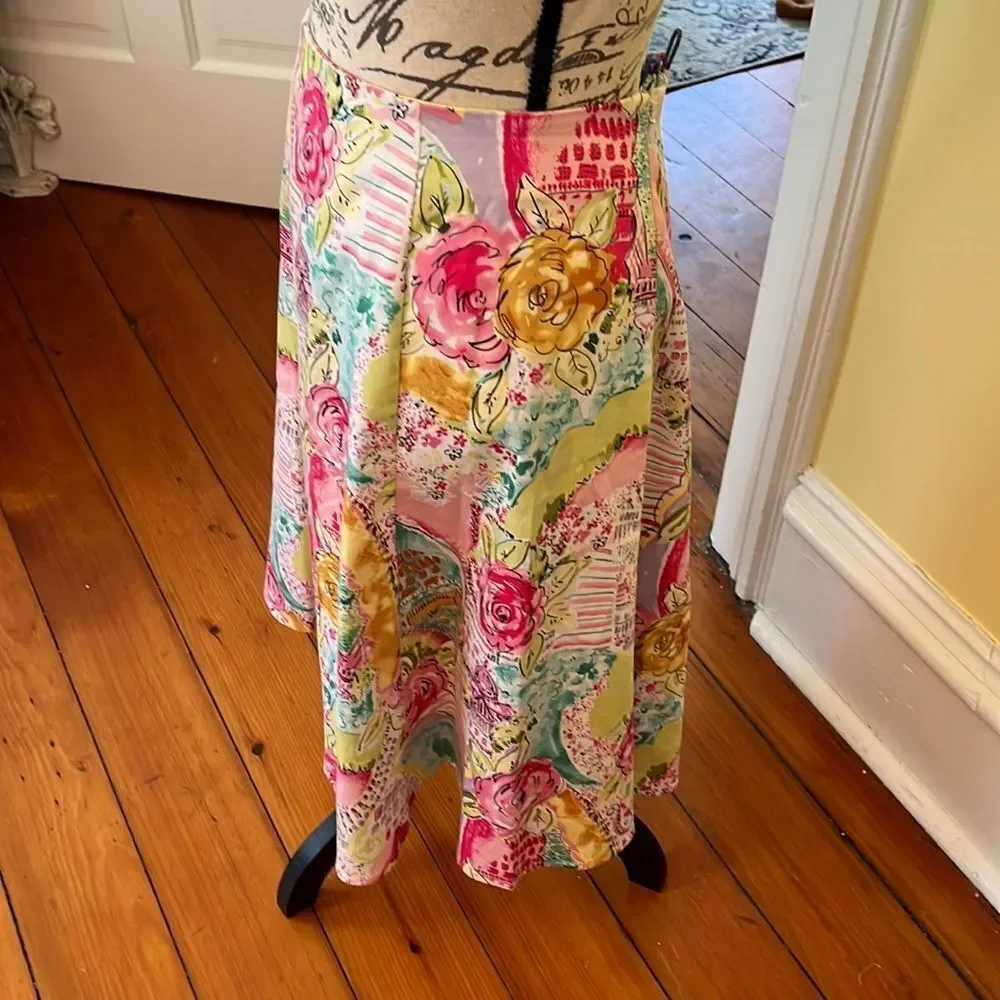 *Romantic* Cotton Sz L A-Line Skirt Floral Travel